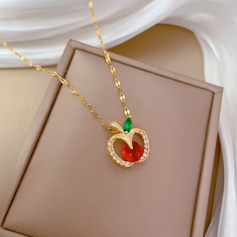 Fashion Simple Hollowed Out Fruit Pendant Necklaces for Women Classic Stainless Steel Jewelry Accessories Gifts for Lover