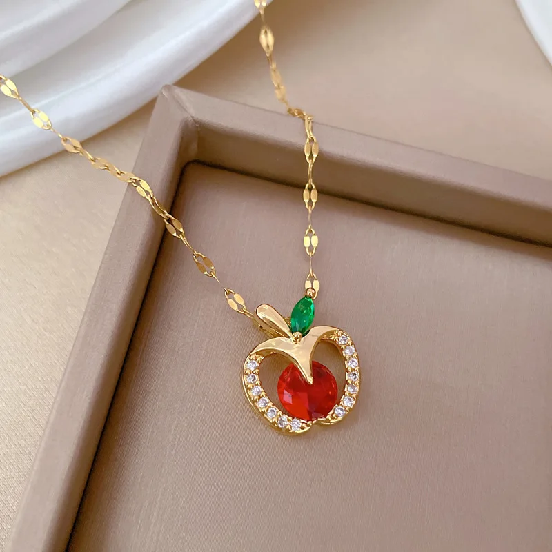Fashion Simple Hollowed Out Fruit Pendant Necklaces for Women Classic Stainless Steel Jewelry Accessories Gifts for Lover
