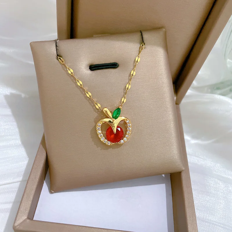 Fashion Simple Hollowed Out Fruit Pendant Necklaces for Women Classic Stainless Steel Jewelry Accessories Gifts for Lover
