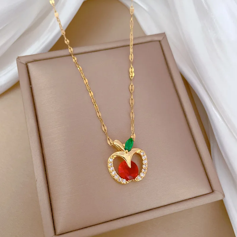 Fashion Simple Hollowed Out Fruit Pendant Necklaces for Women Classic Stainless Steel Jewelry Accessories Gifts for Lover