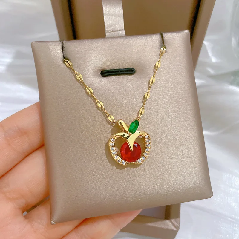 Fashion Simple Hollowed Out Fruit Pendant Necklaces for Women Classic Stainless Steel Jewelry Accessories Gifts for Lover