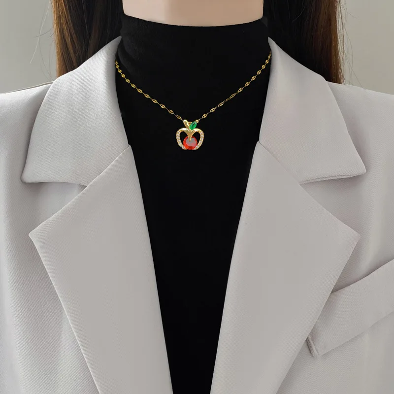 Fashion Simple Hollowed Out Fruit Pendant Necklaces for Women Classic Stainless Steel Jewelry Accessories Gifts for Lover
