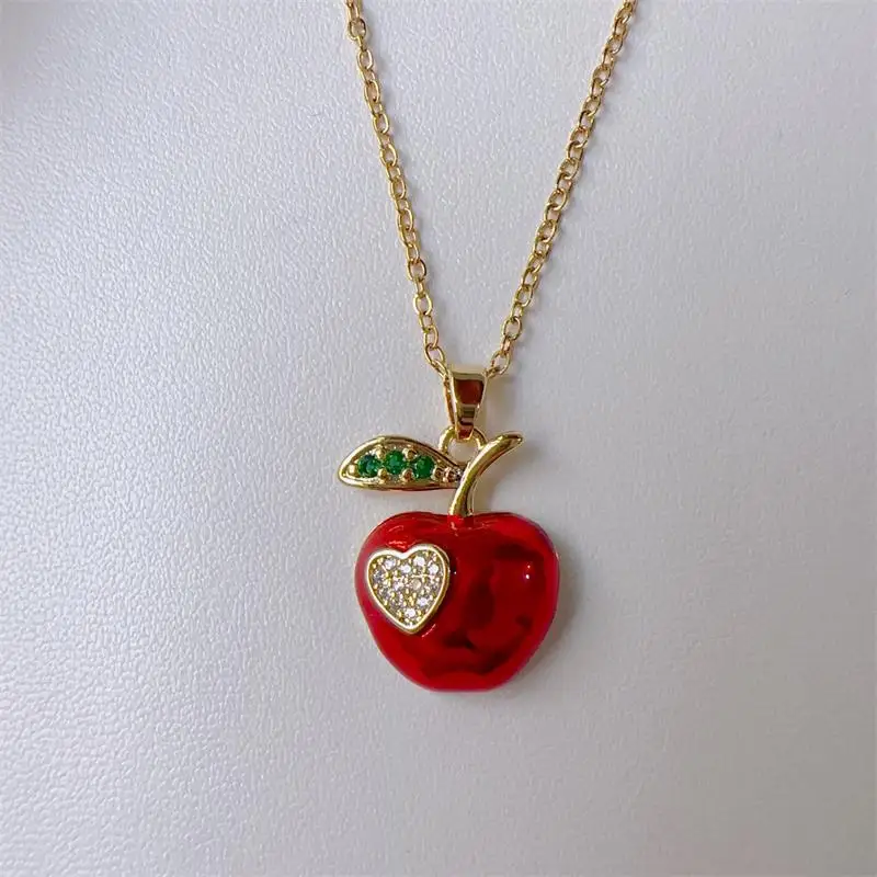 Classic Micro inlaid Gorgeous Stainless Steel Red Charm Love Apple Necklace Exquisite Fashion Girl Party Gift