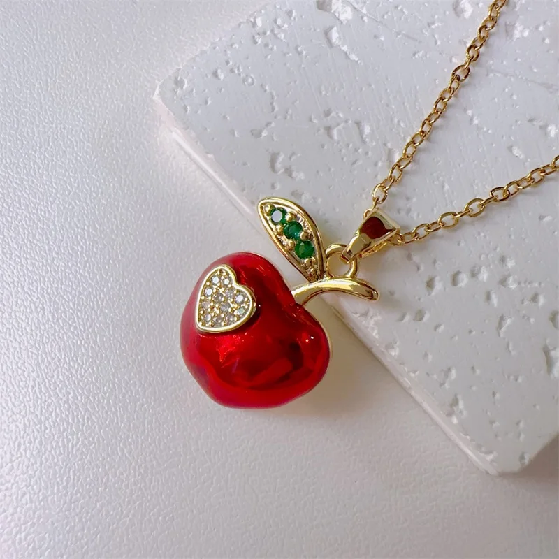 Classic Micro inlaid Gorgeous Stainless Steel Red Charm Love Apple Necklace Exquisite Fashion Girl Party Gift