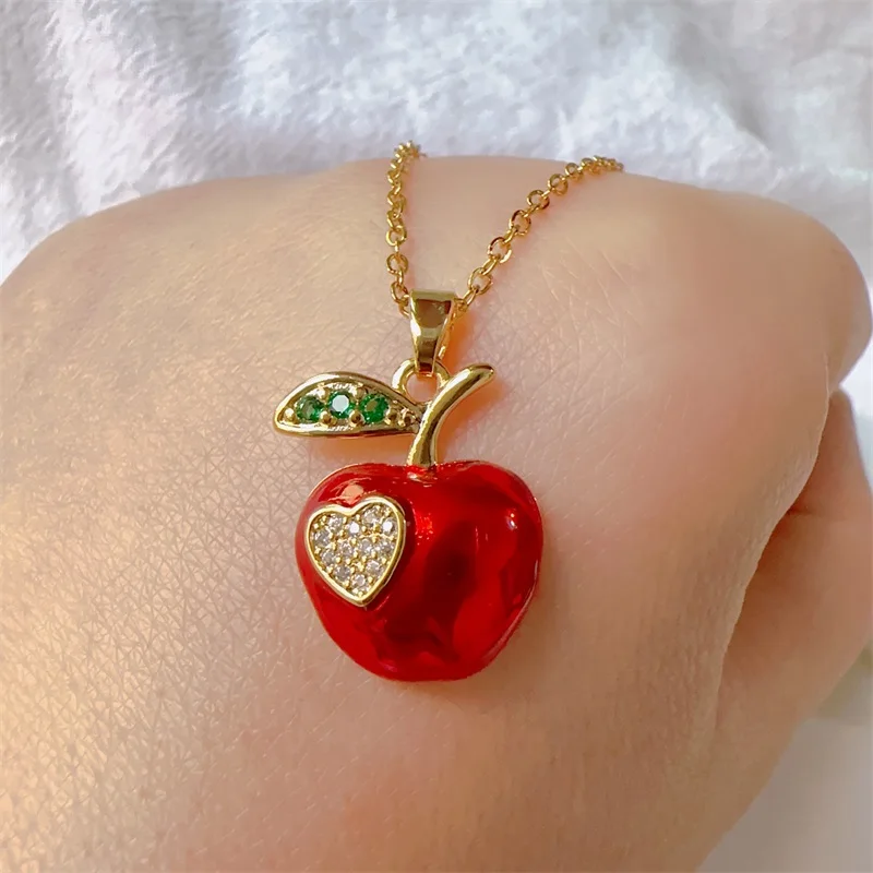 Classic Micro inlaid Gorgeous Stainless Steel Red Charm Love Apple Necklace Exquisite Fashion Girl Party Gift