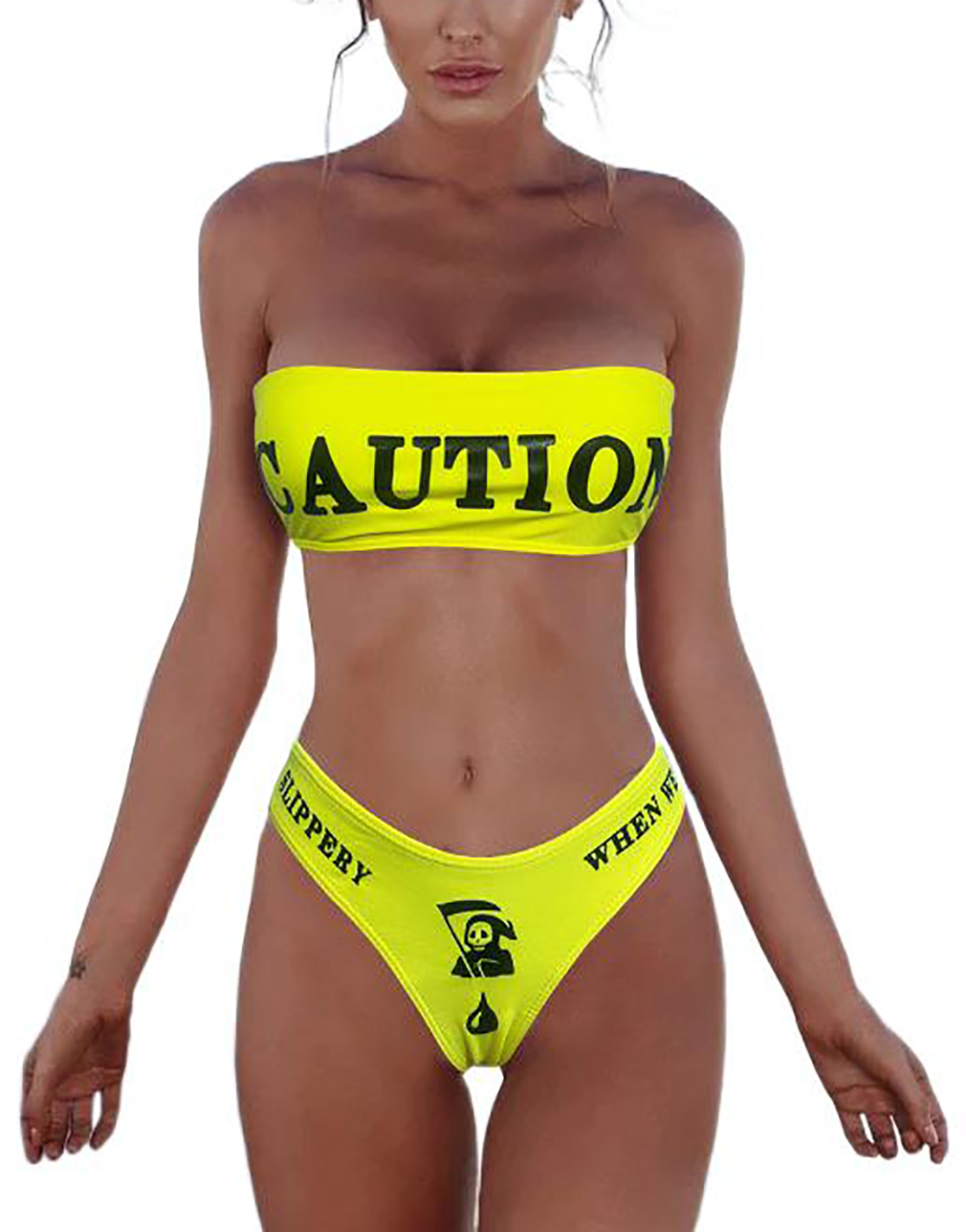 Women's Two-Piece Swimwear Set Female Letter Print Strapless Tube Top + Bikini Panties for Adults Beach Swimming Bikini Sets