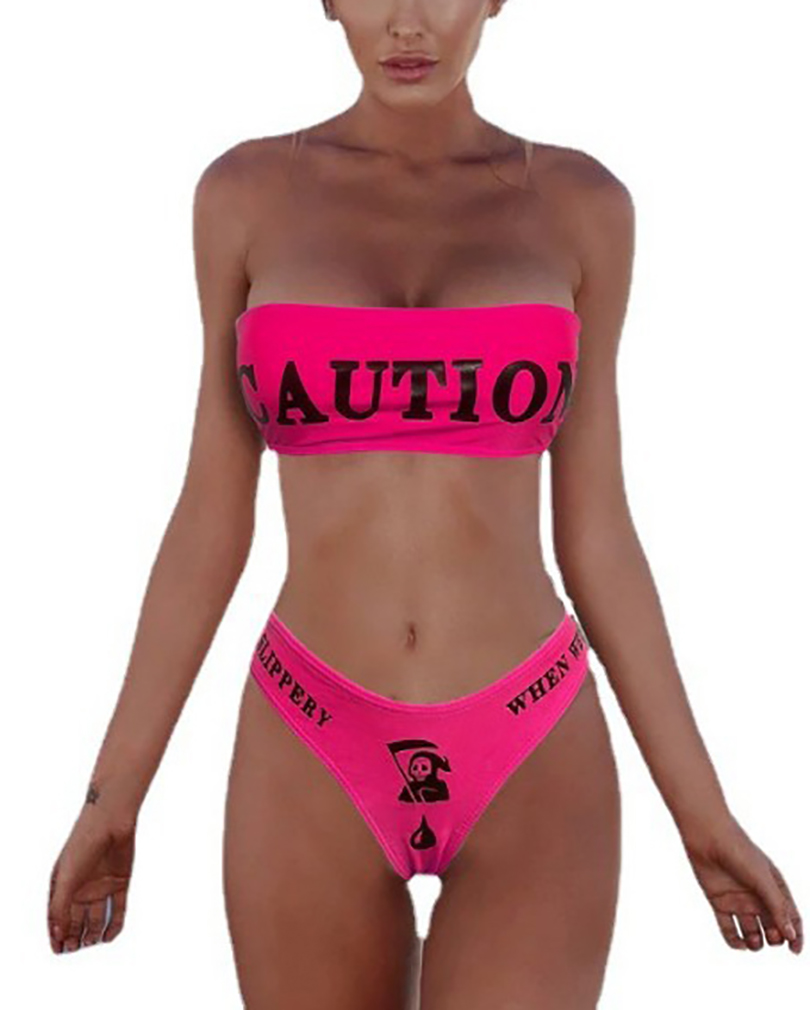 Women's Two-Piece Swimwear Set Female Letter Print Strapless Tube Top + Bikini Panties for Adults Beach Swimming Bikini Sets