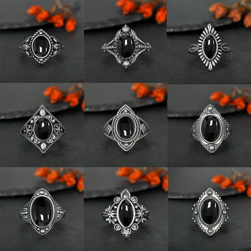 925 Silver Ring Natural Black Onyx Type Marquise Design Women Men's Vintage Exquisite Packaging Daily Wear Gift Engagement Rings