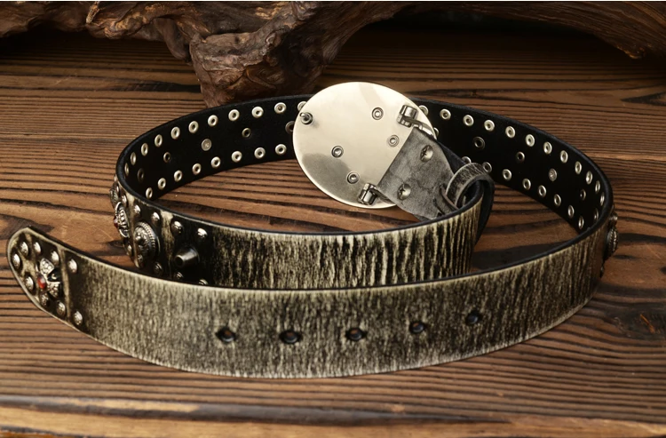 3.8cm Cowhide Genuine Leather Metal Rivet Belt Luxury Designers Men Rivet Punk Belt Smooth Buckle Male Rock Hip Hop Strap Waist