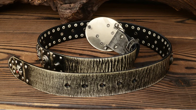 3.8cm Cowhide Genuine Leather Metal Rivet Belt Luxury Designers Men Rivet Punk Belt Smooth Buckle Male Rock Hip Hop Strap Waist