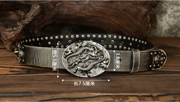 3.8cm Cowhide Genuine Leather Metal Rivet Belt Luxury Designers Men Rivet Punk Belt Smooth Buckle Male Rock Hip Hop Strap Waist