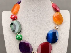 Colorful Slice Agets Freeform Faceted Chunky White Keshi