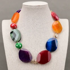 Colorful Slice Agets Freeform Faceted Chunky White Keshi