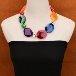 Colorful Slice Agets Freeform Faceted Chunky White Keshi - Image 6