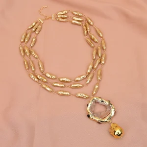 Natural Champagne Quartz Shell Keshi Pearl