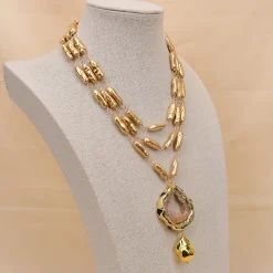 Natural Champagne Quartz Shell Keshi Pearl - Image 4