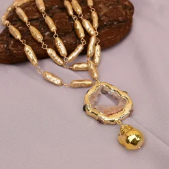 Natural Champagne Quartz Shell Keshi Pearl - Image 5