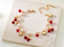 Cherry Heart Pearl Charm Bracelet