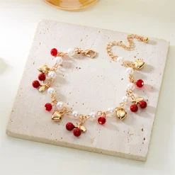 Cherry Heart Pearl Charm Bracelet
