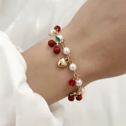 Cherry Heart Pearl Charm Bracelet - Image 3