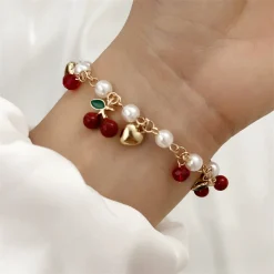 Cherry Heart Pearl Charm Bracelet - Image 2