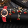 6PCS/Set Red Women's Watch Set
