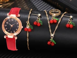 6PCS/Set Red Women's Watch Set