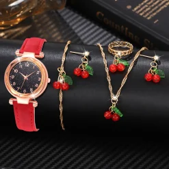 6PCS/Set Red Women's Watch Set