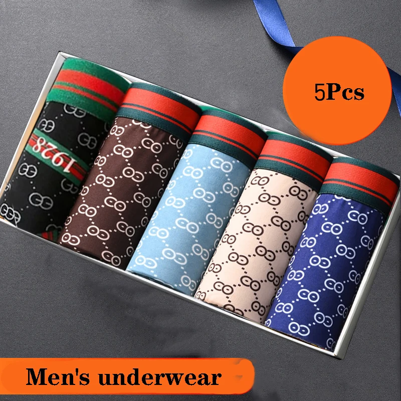 5Pcs/Lot Printed Men's Underwears Men Panties Boxers Breathable Sexy Male Boxer Solid Underpants Plus Size Briefs
