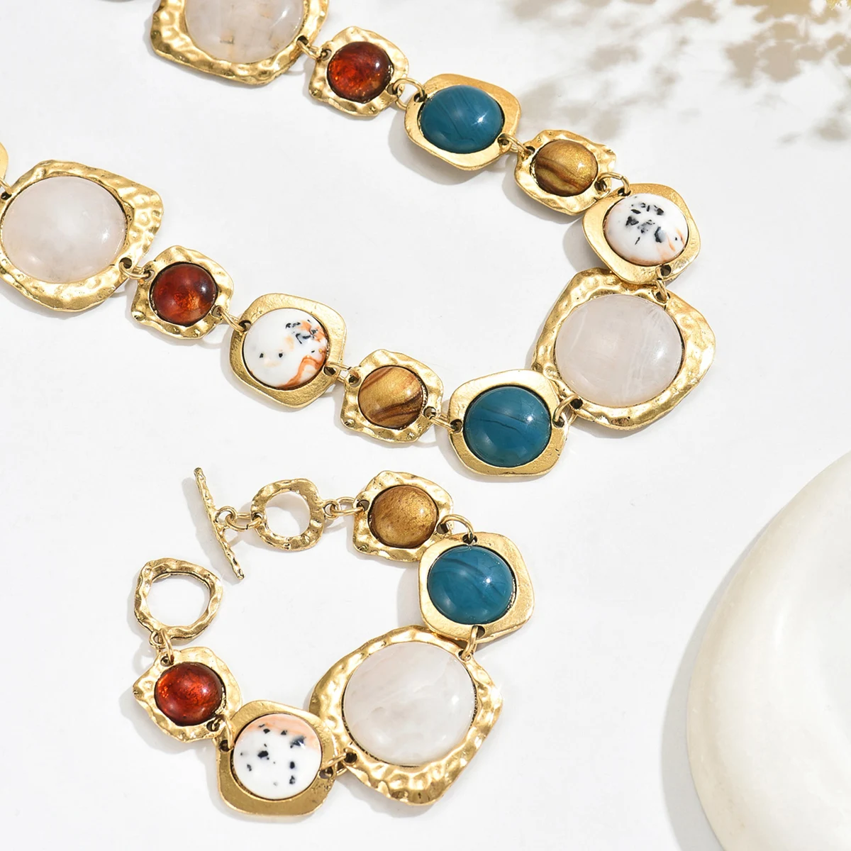 Vintage Multi-color Irregular Geometric Bracelets Necklace Chunky Exaggerated Metal Jewelry Sets Bohemia Fashion Jewelry Gifts Vintage Multi-color Irregular Geometric Bracelets Necklace Chunky Exaggerated Metal Jewelry Sets Bohemia Fashion Jewelry Gifts