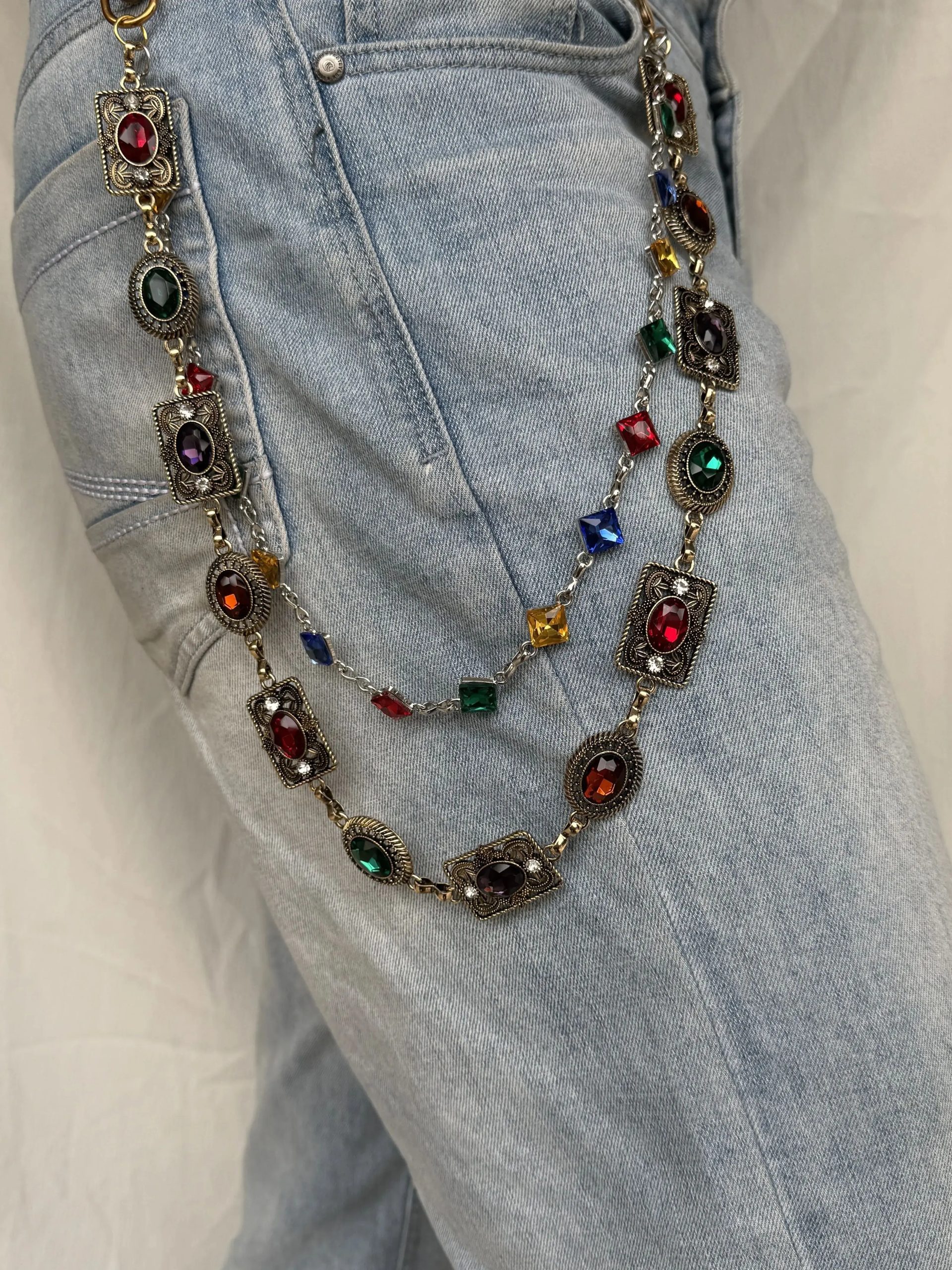 Hip hop punk style double-layer pants chain fashion unique neutral waist accessory