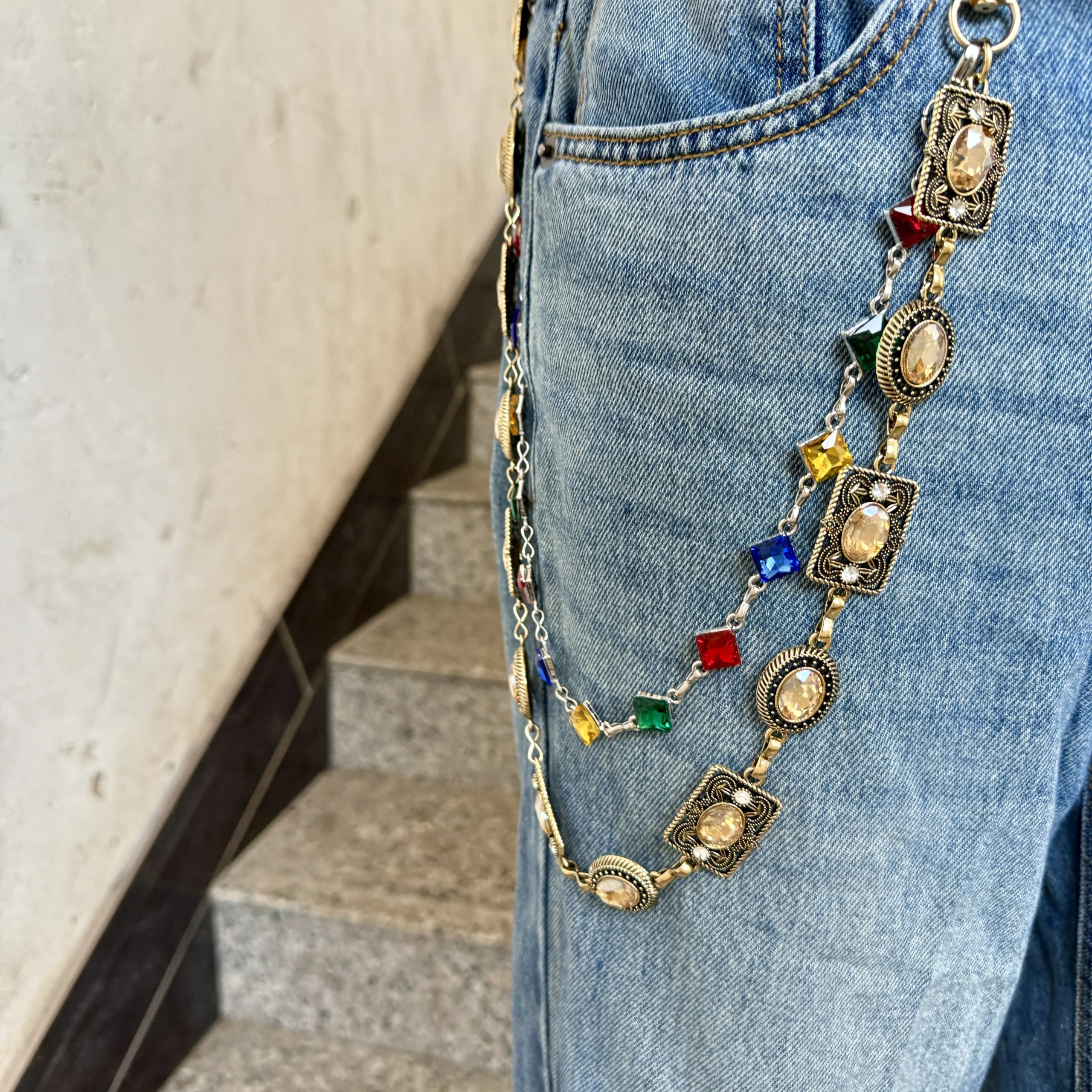 Hip hop punk style double-layer pants chain fashion unique neutral waist accessory