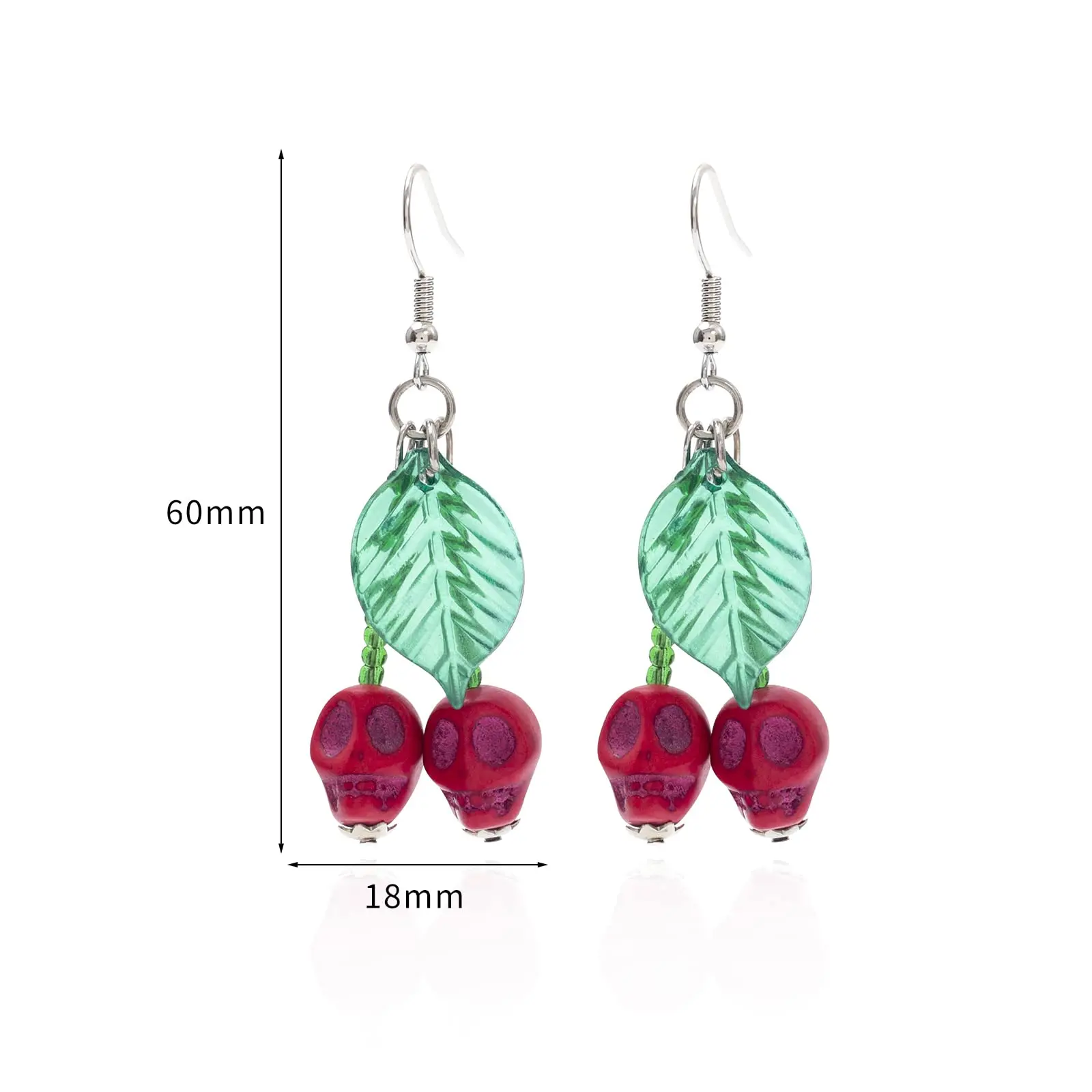 Skull Cherry Earrings/Red Skulls Earrings/Halloween earrings Spooky Skull Skeleton Dangle Earrings