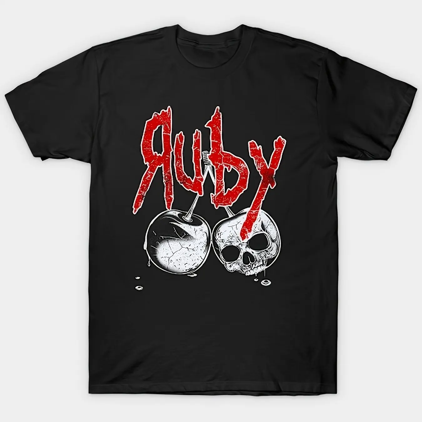 Ruby Da Cherry Skull Design Urban Streetwear Art Cotton Single Side Print Crew Neck Short Sleeve T-Shirt Street Hip Hop Men Wear