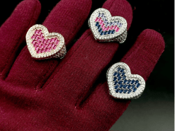 Baguette Heart Pink Stones Rose Gold Plated