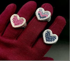 Baguette Heart Pink Stones Rose Gold Plated
