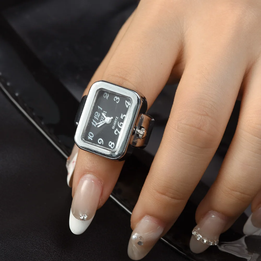 Mini Vintage Punk Finger Watch Rings Elastic Strap Alloy Watches Couple Rings Jewelry Clock Retro Roman Quartz Women Men Watch