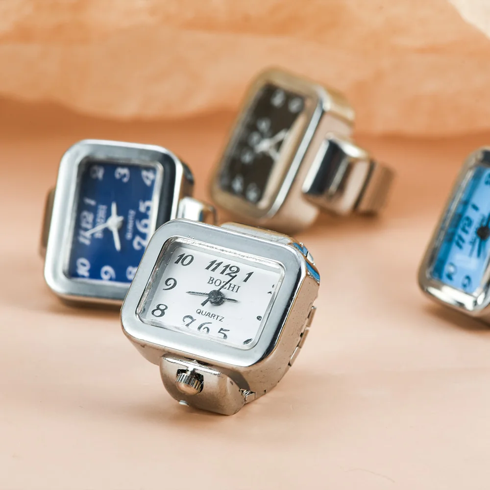 Mini Vintage Punk Finger Watch Rings Elastic Strap Alloy Watches Couple Rings Jewelry Clock Retro Roman Quartz Women Men Watch
