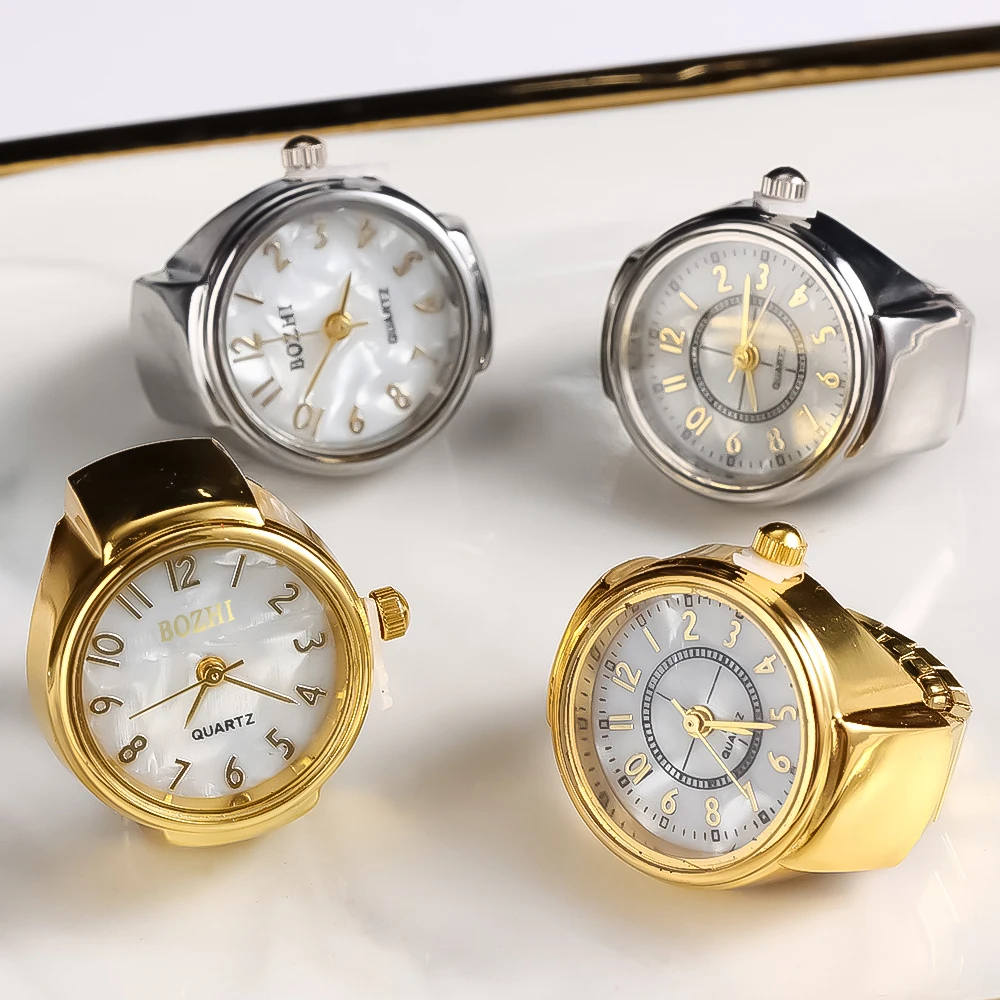 Mini Vintage Punk Finger Watch Rings Elastic Strap Alloy Watches Couple Rings Jewelry Clock Retro Roman Quartz Women Men Watch