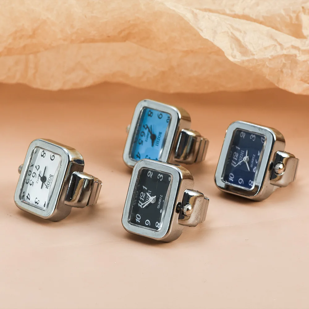 Mini Vintage Punk Finger Watch Rings Elastic Strap Alloy Watches Couple Rings Jewelry Clock Retro Roman Quartz Women Men Watch