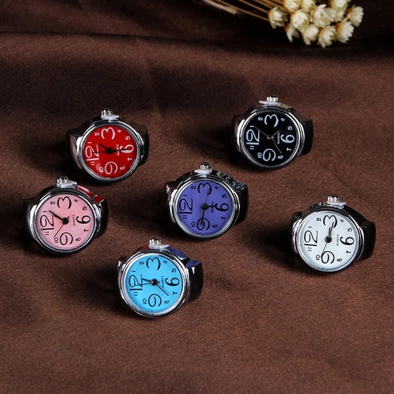 Mini Vintage Punk Finger Watch Rings Elastic Strap Alloy Watches Couple Rings Jewelry Clock Retro Roman Quartz Women Men Watch