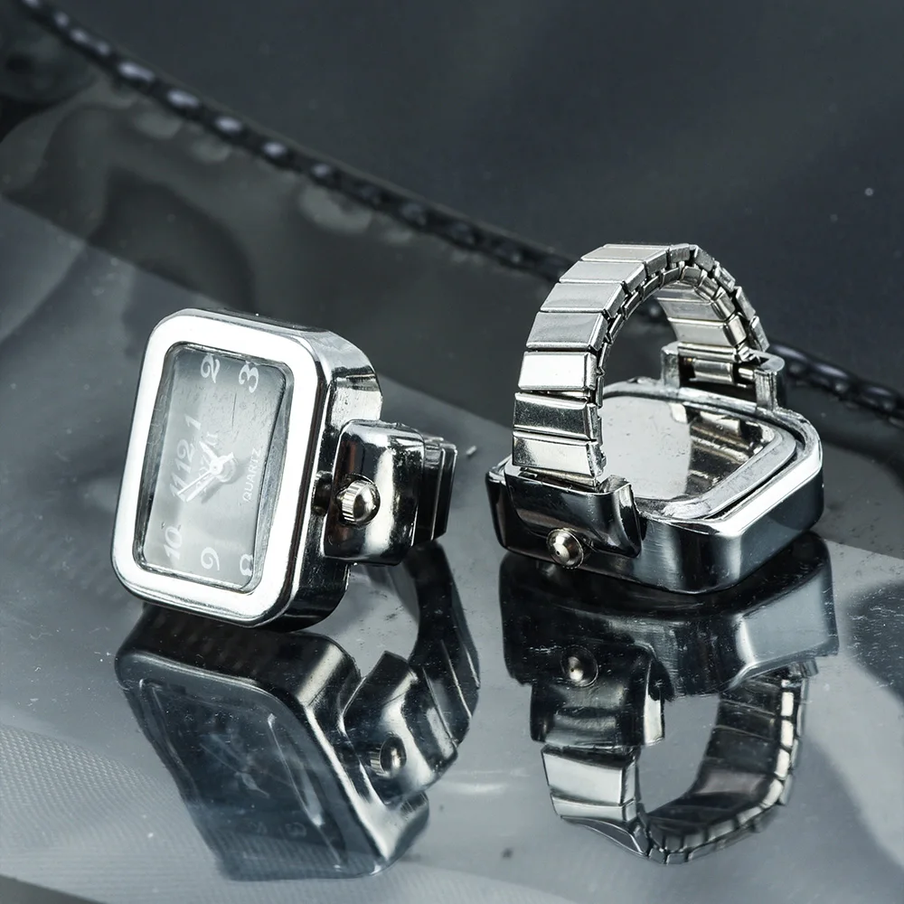 Mini Vintage Punk Finger Watch Rings Elastic Strap Alloy Watches Couple Rings Jewelry Clock Retro Roman Quartz Women Men Watch