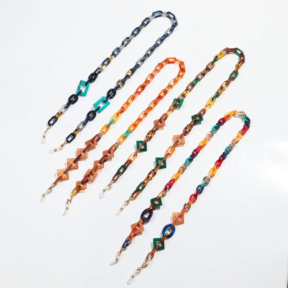 Boho Colorful Acrylic Glasses Chain for Women Fashion Resin Geometric Lanyard Cord Strap Hanging Chain on Sunglasses Accessories