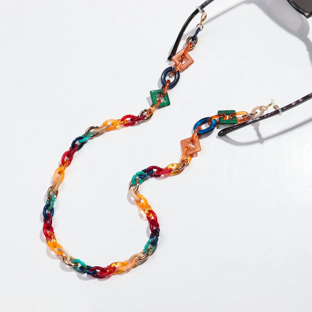Boho Colorful Acrylic Glasses Chain for Women Fashion Resin Geometric Lanyard Cord Strap Hanging Chain on Sunglasses Accessories