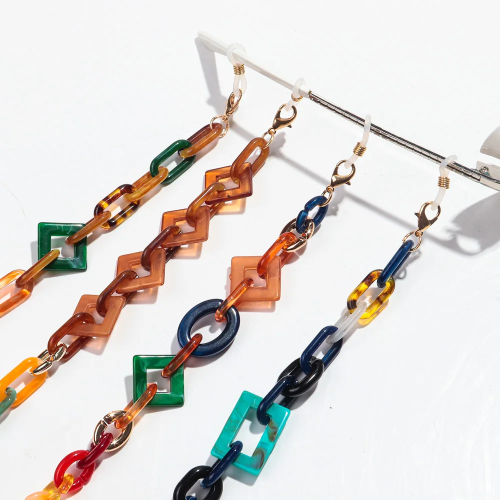 Boho Colorful Acrylic Glasses Chain for Women Fashion Resin Geometric Lanyard Cord Strap Hanging Chain on Sunglasses Accessories