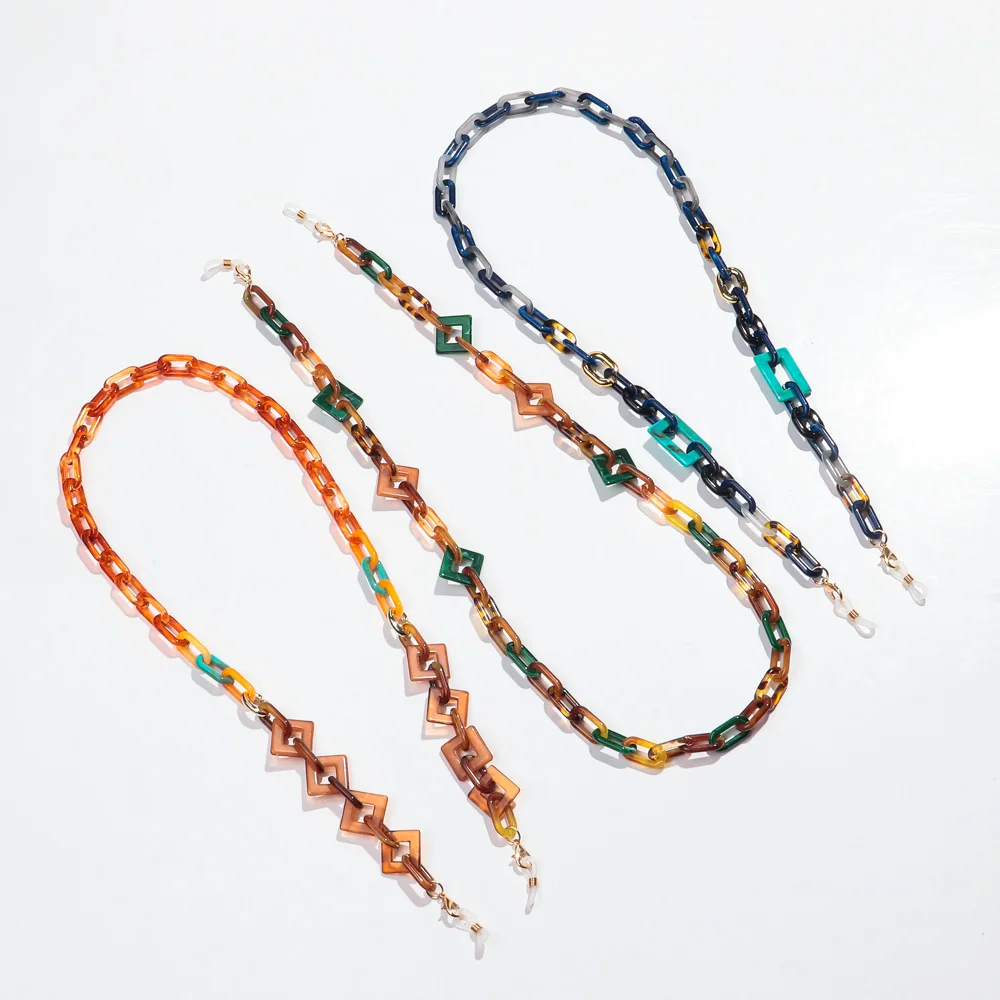 Boho Colorful Acrylic Glasses Chain for Women Fashion Resin Geometric Lanyard Cord Strap Hanging Chain on Sunglasses Accessories