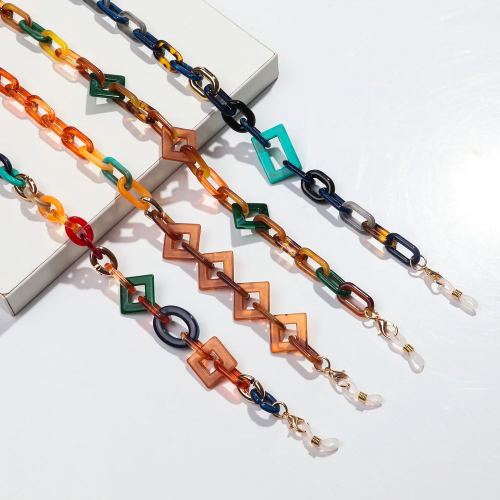 Boho Colorful Acrylic Glasses Chain for Women Fashion Resin Geometric Lanyard Cord Strap Hanging Chain on Sunglasses Accessories