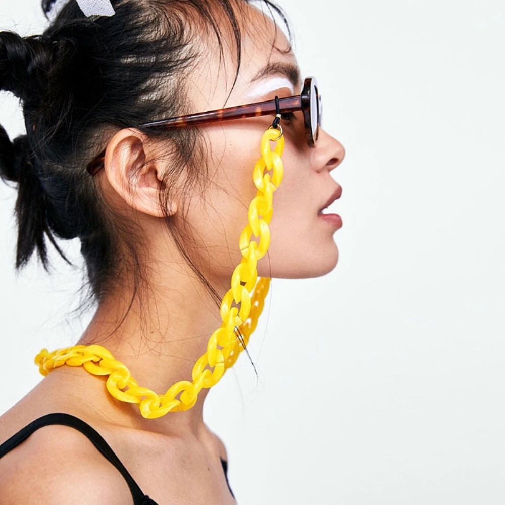 Boho Colorful Acrylic Glasses Chain for Women Fashion Resin Geometric Lanyard Cord Strap Hanging Chain on Sunglasses Accessories