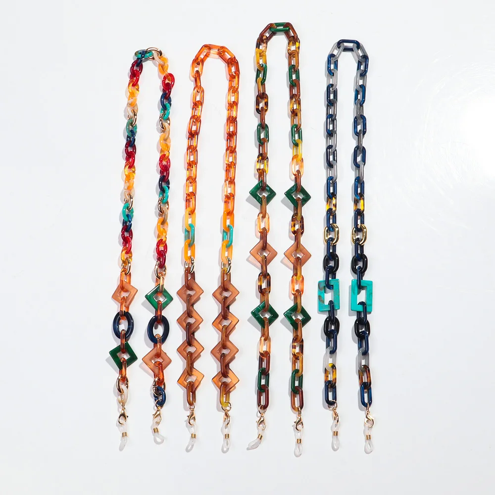 Boho Colorful Acrylic Glasses Chain for Women Fashion Resin Geometric Lanyard Cord Strap Hanging Chain on Sunglasses Accessories