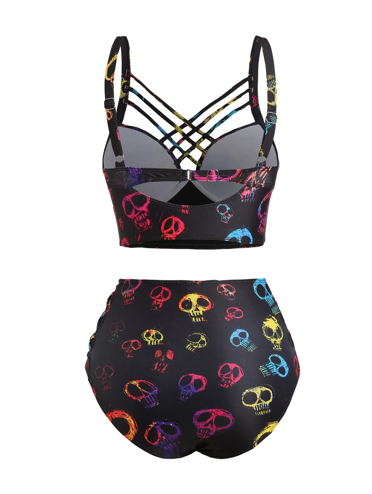 Dressfo Womens Bikinis Set Skull Print Crisscross Beach Bikini Adjustable Spaghetti Strap Triangle Bottom Two Piece Bathing Suit